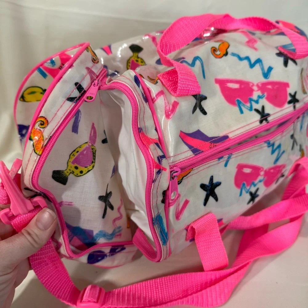 RARE 1989 Barbie Mattel Inc. Vintage Girl's Duffle Bag & Pouch Vinyl Graphic Art